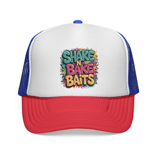 Trucker Cap with "Shake N Bake Baits" Design, Fishing Gift, Outdoor Cap, Fun Summer Hat, Adjustable Snapping Hat